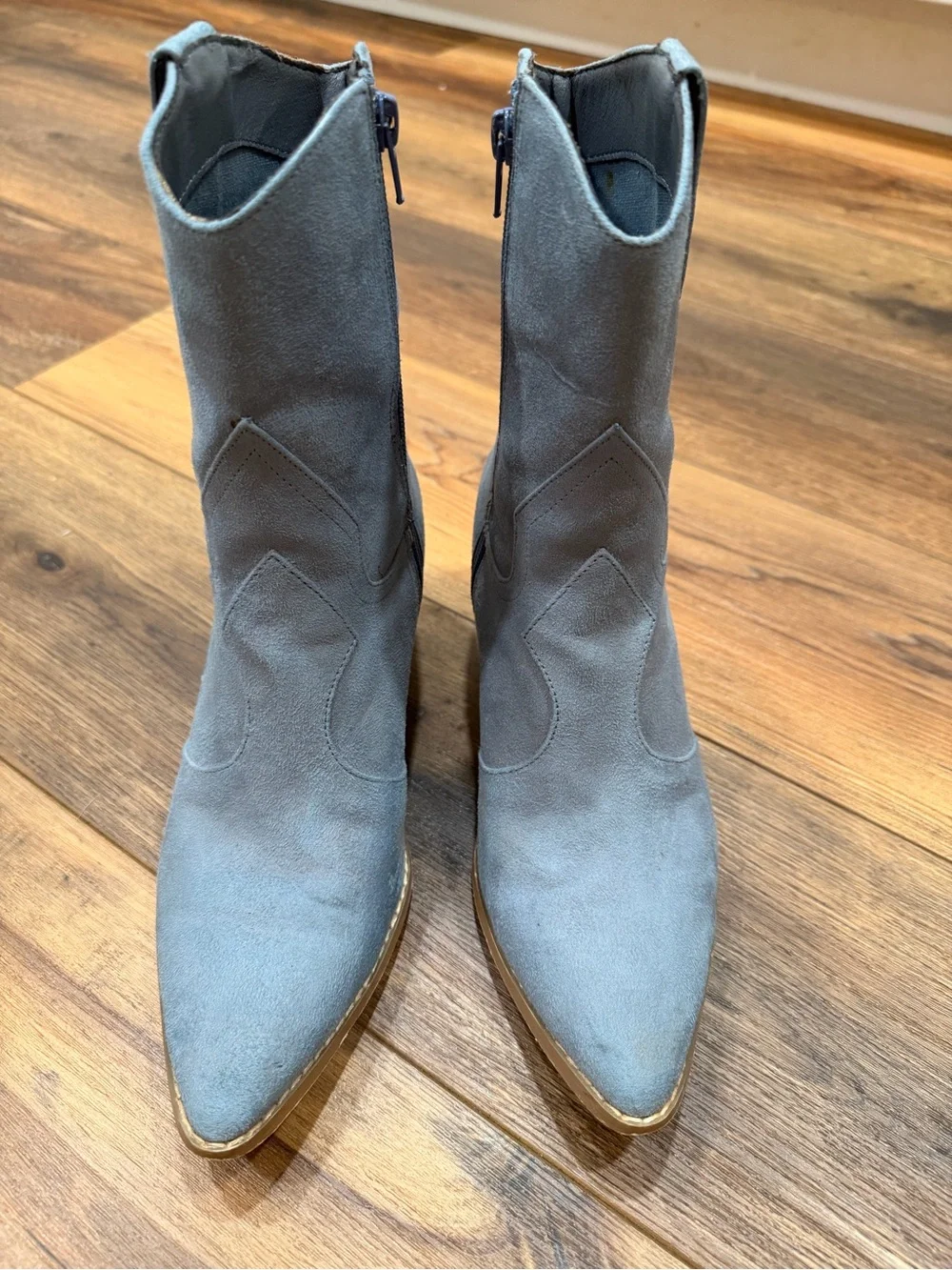Women’s Light Blue Bambi Faux Suede Western Ankle Boots